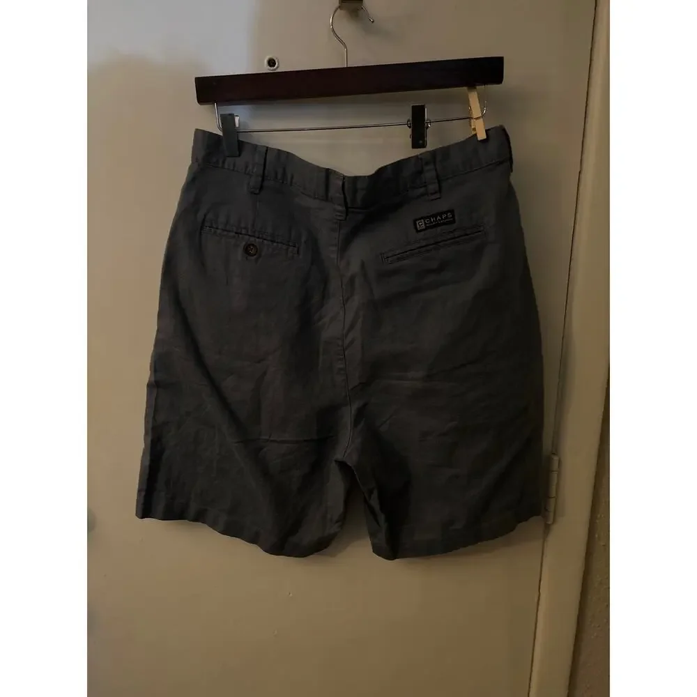 Ralph Lauren Chaps Blue Gray Linen Shorts 34 Casual Nautical Costal Preppy Comfy